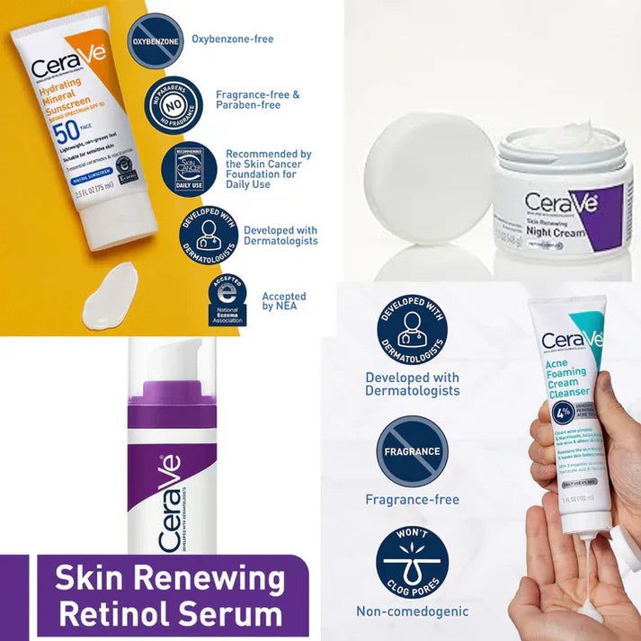 CeraVe 4-in-1 Skincare Kit | Cleanser, Serum, Sunblock & Night Cream
