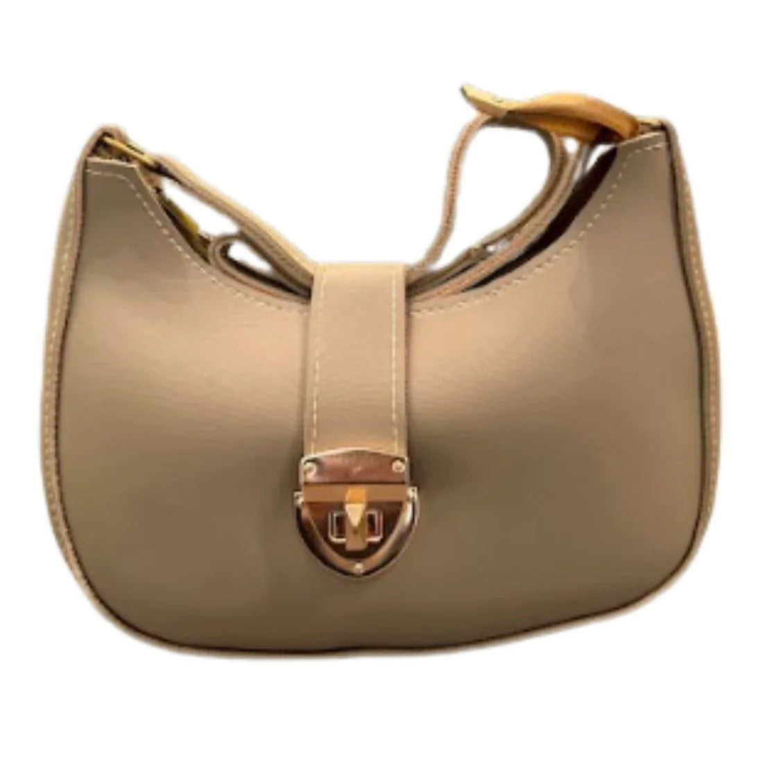 Beige Crescent Leather Shoulder Bag for Women | Luxury Handbag