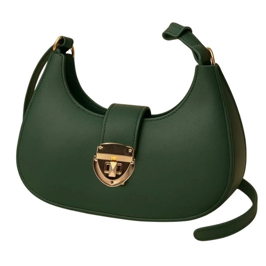 Deep Green Crescent Leather Shoulder Bag for Women | Luxury Handbag
