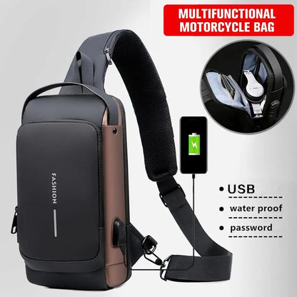 Blue & Brown Anti-Theft USB Crossbody Bag | Multifunction Travel Shoulder Bag