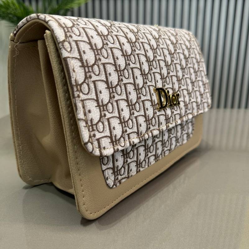 Dior Beige Oblique Canvas & Leather Flap Clutch | Designer Handbag