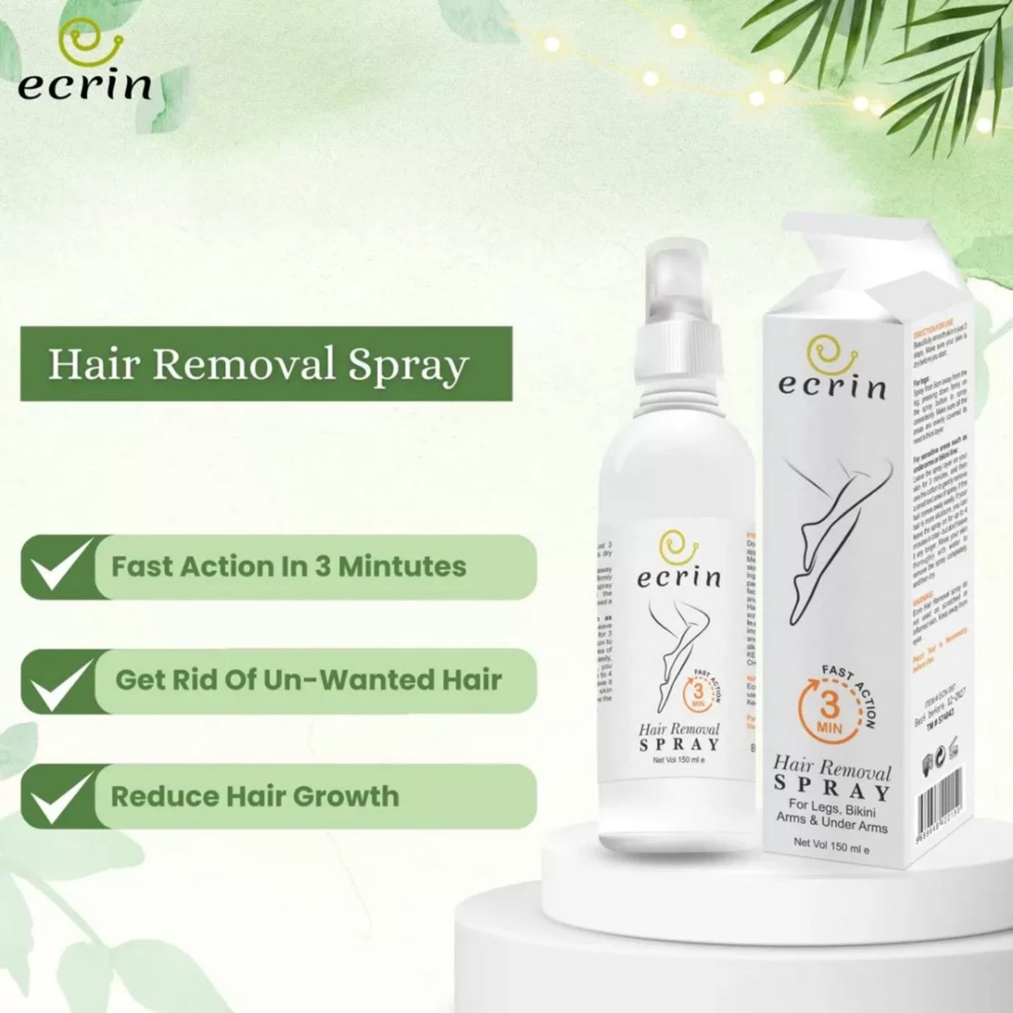 Ecrin Hair Removal Spray 100ml | Fast & Gentle Remover for Men & Women