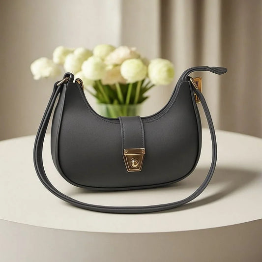 Dark Gray Crescent Luxury Faux Leather Shoulder Bag for Women
